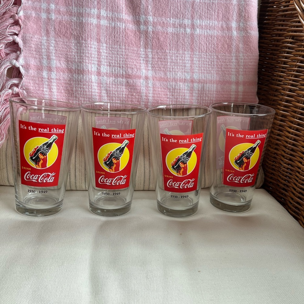 Set of 4 Vintage Coca-Cola Drinking Glasses Anniversary 1930-1949 Limited Rare - Picture 1 of 5